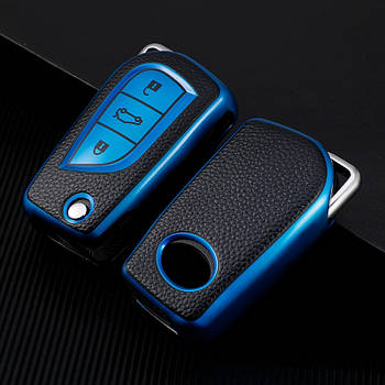 Чехол ТПУ синий для ключа Toyota Corolla, Camry, RAV4, Auris, Altis, Aygo, Yaris, Verso