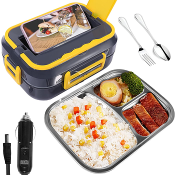 Ланч-бокс з підігрівом на 1л + прилади, W20, від прикурювача / Пластиковий контейнер для їжі в похід