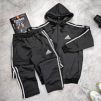 Спортивный костюм мужской Adidas (Адидас) зимний батальный темно-серый Комплект с начесом Олимпийка Штаны