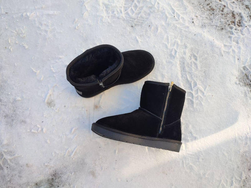 UGG Угги мужские черные со змейкой (на молнии) ЗАМША (h-20 см)натуральная полусапожки теплые зимние, фото 1