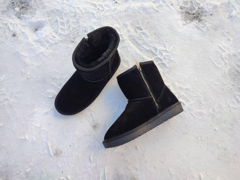 UGG Угги мужские черные со змейкой (на молнии) ЗАМША (h-20 см)натуральная полусапожки теплые зимние, фото 3