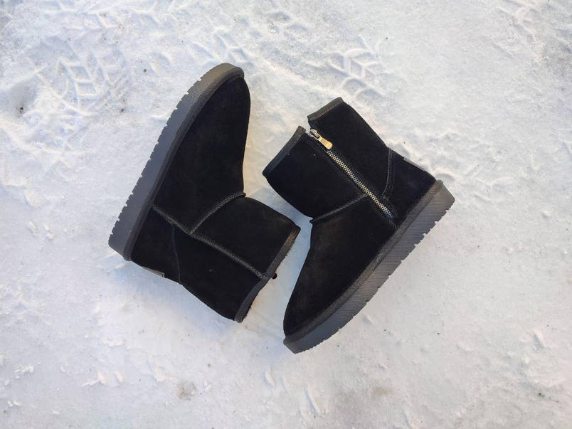 UGG Угги мужские черные со змейкой (на молнии) ЗАМША (h-20 см)натуральная полусапожки теплые зимние, фото 4