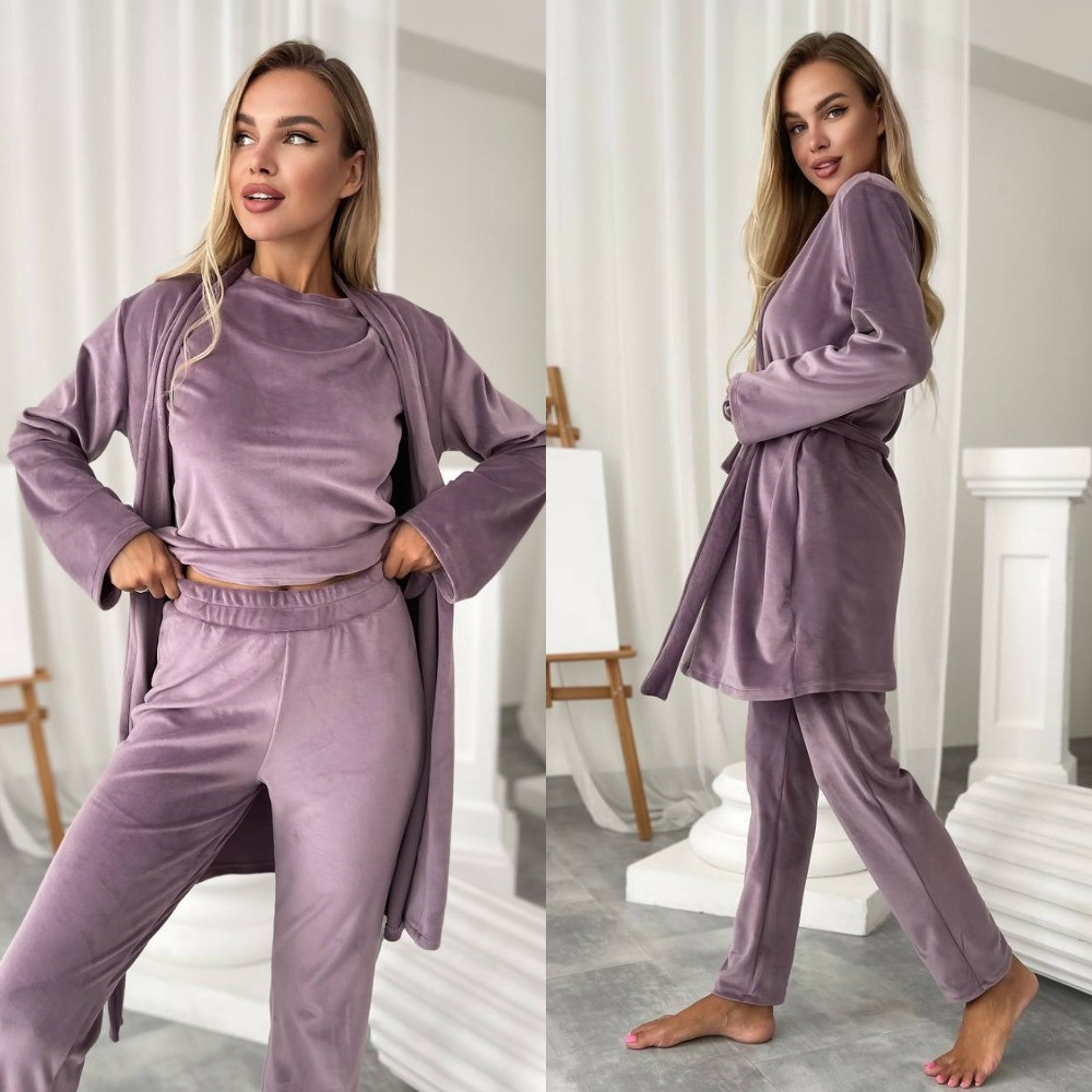 Жіночий домашній комплект, піжама + халат Розміри: 42-44, 46-48, 50-52, 54-56, фото 1