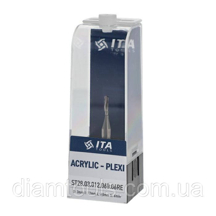 Фреза спіральна однозуба Ita Tools D3 d6 L60 h12 z1 для акрила і оргскла (ST28.03.012.060.06RE)