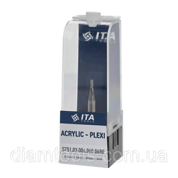 Фреза спіральна однозуба Ita Tools D3 d6 L60 h6 z1 негатив для акрила і оргскла (ST51.03.006.060.06RE)