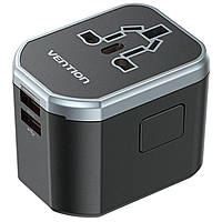 Мережевий зарядний пристрій Vention 3-Port USB (C + A + A) Universal Travel Adapter (20W/18W/18W) Black
