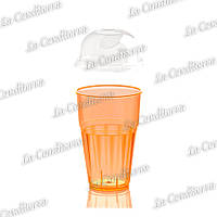 Пластиковий жовтогарячий стакан для напоїв із кришкою 225+225-BB (400 мл)