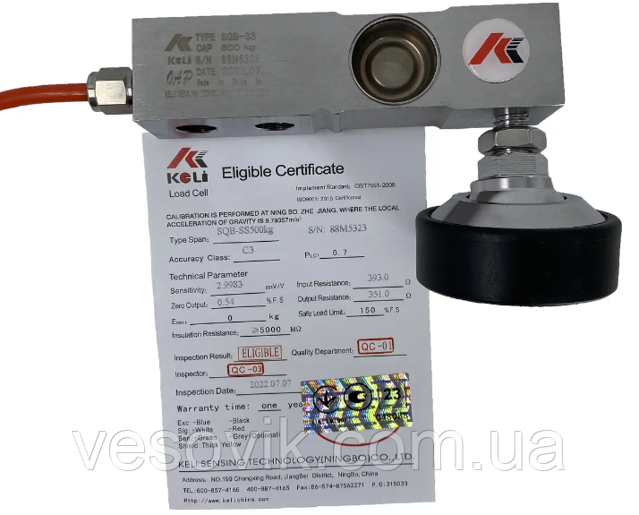 Тензодатчик Keli SQB-SS 0,5t (неіржавка сталь, якість OAP, IP68) 500 кг, фото 1