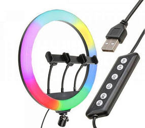 Кільцева LED лампа RGB 3 крепл.тел USB Різнокольорова кільцева світлодіодна лампа MJ36 36см