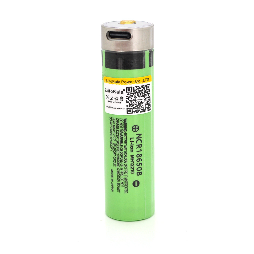 Акумулятор 18650 Li-Ion LiitoKala Lii-34B-USB, 3400mAh, з microUSB портом, 3.7V (2.75-4.2V), Green, PVC BOX