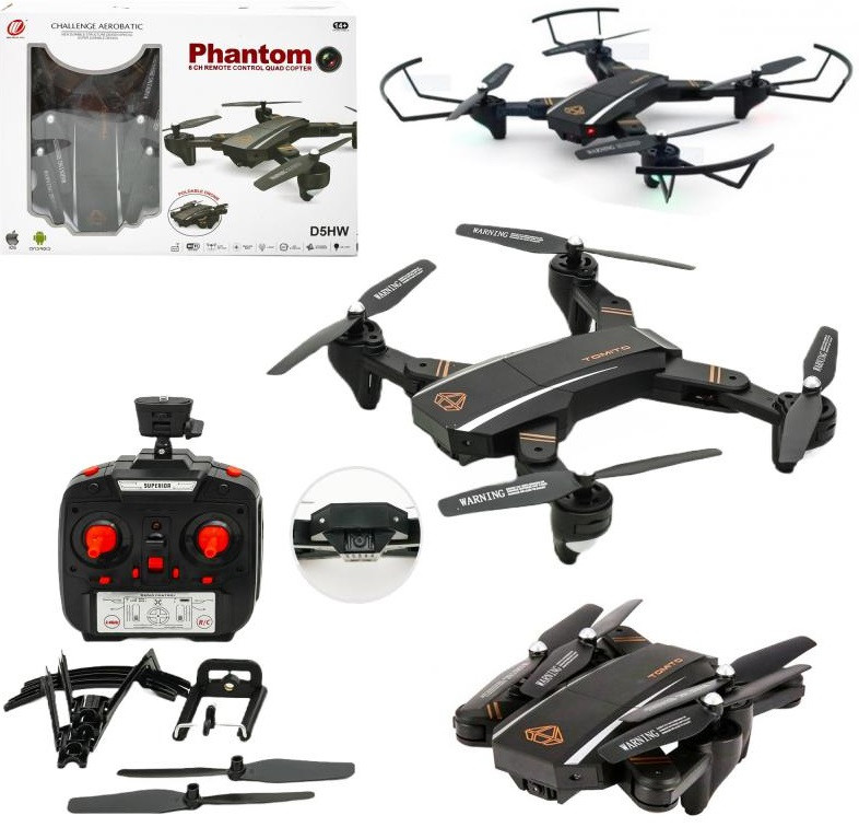 Дрон квадрокоптер з камерою на радіоуправлінні з пультом Phantom D5HW WiFi складаний для відеозйомки