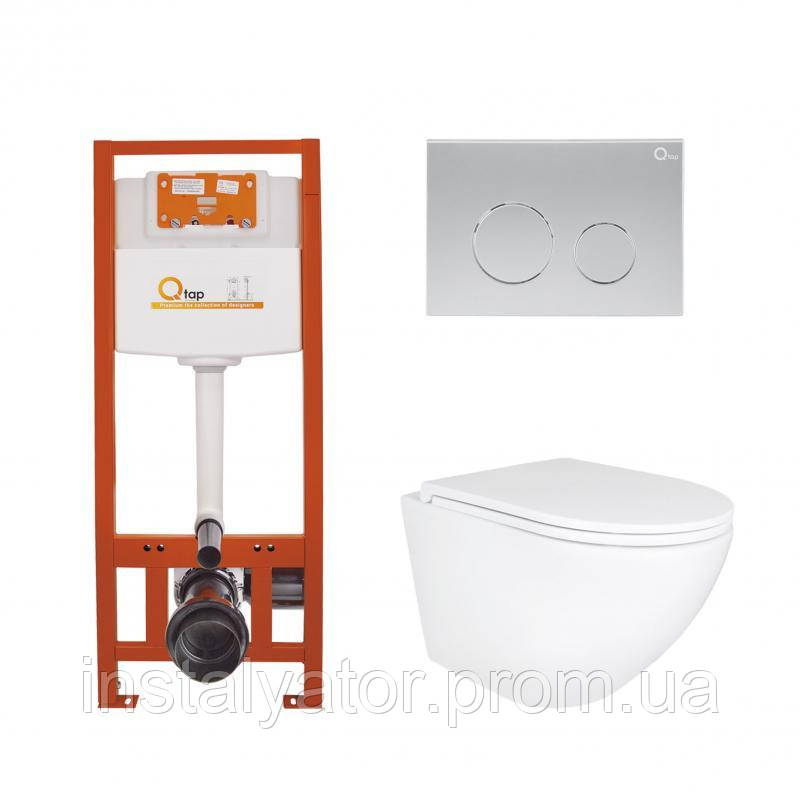 Комплект: Qtap Robin Ultra Quiet унітаз підвісний QT1333046EUQW + Nest комплект інсталяції 4в1 (кругла клавіша