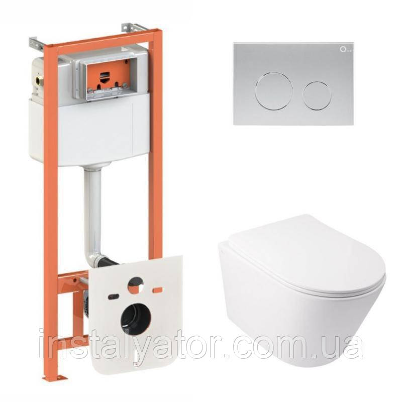 Комплект: Qtap Swan Ultra Quiet унітаз підвісний QT16335179W + Nest комплект інсталяції 4в1 (кругла клавіша