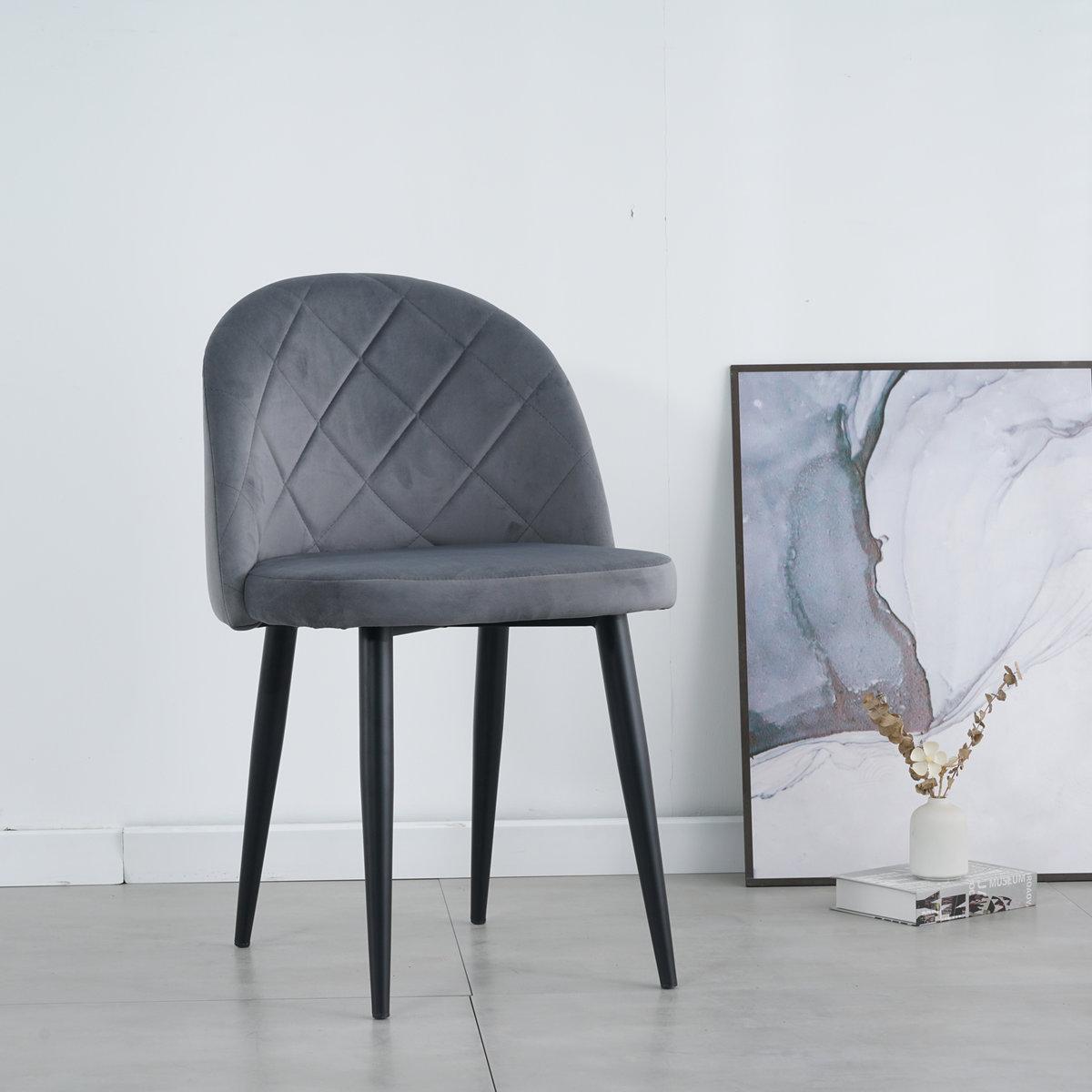 Сірий стілець Інтарсіо з квадратним візерунком LULU з металевими ніжками та тканинною оббивкою
