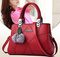 Модная женская сумка с брелком шариком, женская сумочка на плечо с меховой подвеской "Gr" Красный