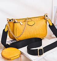 Женская мини сумочка клатч с цепочкой в стиле рептилия. Маленькая сумка с ключницей брелком "Ts" Желтый