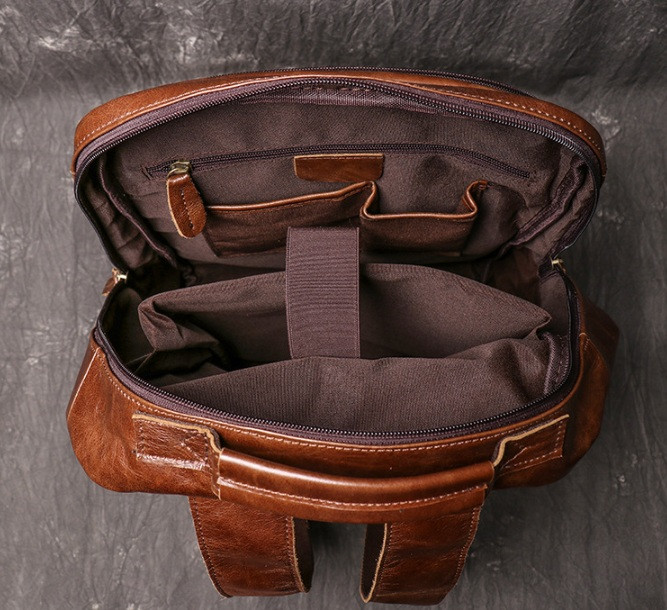 Мужской городской рюкзак из натуральной кожи, качественный повседневный кожаный ранец портфель для мужчин "Kg" - фото 3 - id-p2072377936