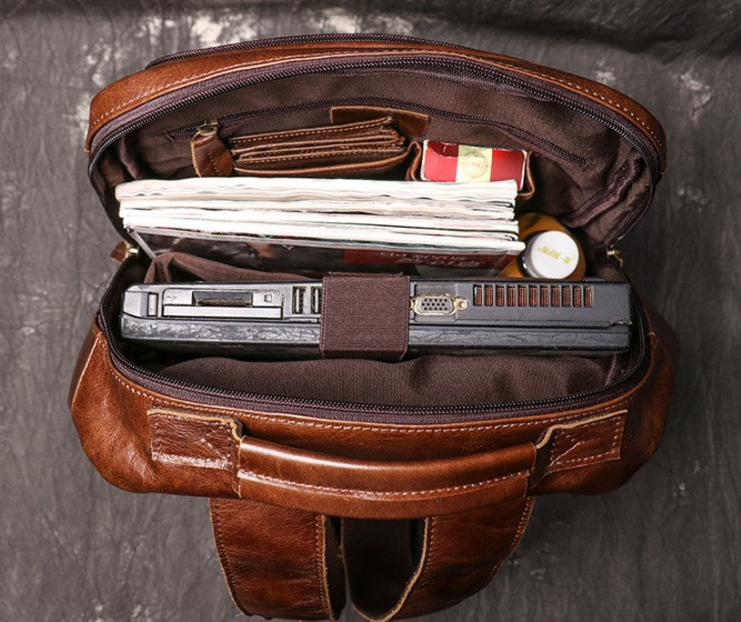Мужской городской рюкзак из натуральной кожи, качественный повседневный кожаный ранец портфель для мужчин "Kg" - фото 4 - id-p2072377936