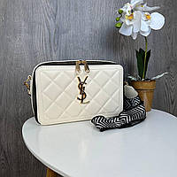 Модная женская мини сумочка клатч YSL экокожа, стильная сумка на плечо стеганная "Gr" Молочный
