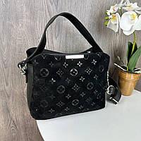 Женская замшевая сумочка стиль Луи Витон с тиснением, мини сумка для девушек натуральная замша черная "Kg"