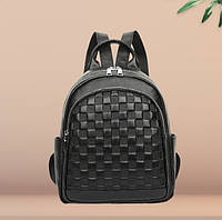 Городской женский кожаный рюкзак черный клеточка, рюкзачок для девушек из натуральной кожи "Ts"