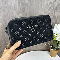 Замшевая женская мини сумочка клатч с тиснением черная LV, сумка для девушек из натуральной замши "Gr"