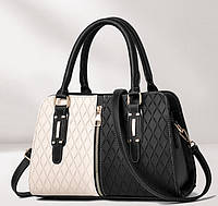 Оригинальная женская сумка на плечо черно-белая комбинированная, женская сумочка эко кожа белая черная "Ts"