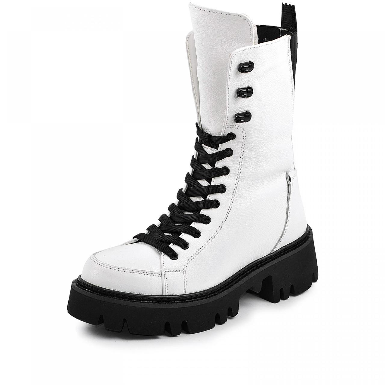 Розмір 40 - устілка 26 сантиметрів  Зимові жіночі шкіряні чоботи на хутрі, на платформі, білі