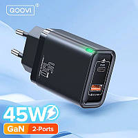 Зарядний пристрій Qoovi 45W USB-C+USB-A black з індикатором роботи