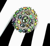 Крупное Серебряное Кольцо с натуральными черными эфиопскими Опалами, размер 18.5 - 18.75