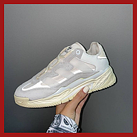 Женские кроссовки из натуральной кожи Adidas Niteball FW2477, белые с бежевыми вставками, стильные кроссовки