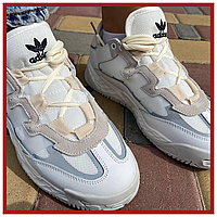 Оригинальные женские всесезонные кроссовки кожа Adidas Niteball FW2477, белые с бежевыми вставками