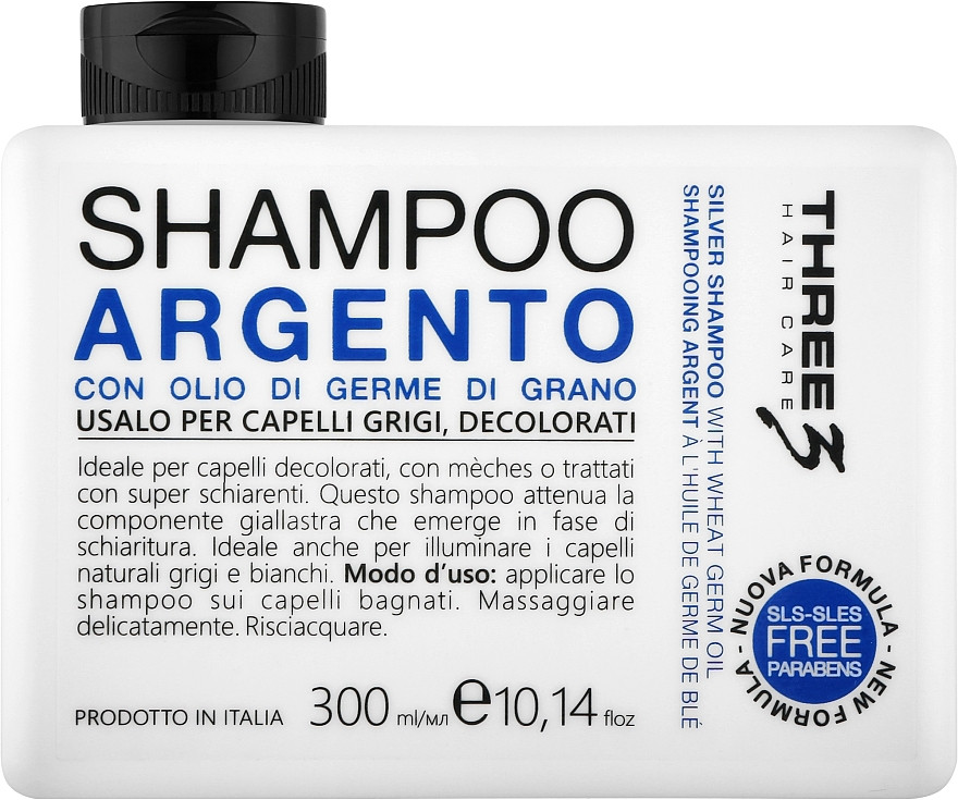 FAIPA THREE 3 HC ARGENTO Shampoo Шампунь сріблястий з олією зародків пшениці pH3.9 300 мл (Оригінал), фото 1