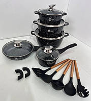 Комплект посуды НК-305 c гранитным покрытием (17 предметов), черный