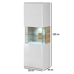 Підвісна шафа вітрина з підсвічуванням Toledo 53 см білий глянець та дуб сан-ремо світлий у кімнату