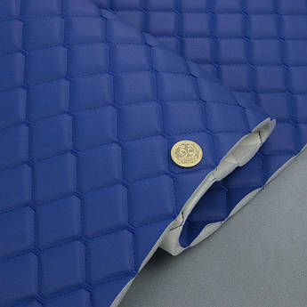 Стьобаний шкірозамінник Maldive "Ромб синій" з синьою ниткою, на поролоні та флізеліні, товщ. 8мм, шир. 1,35м