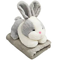 М'яка іграшка Кролик 3в1, подушка з пледом 120×160 см, Сірий / Плед-подушка / Дитяча іграшка-подушка