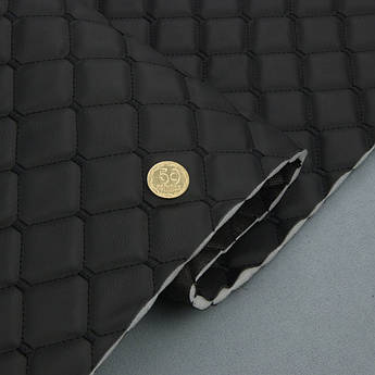 Стьобаний шкірзам Maldive "чорний Ромб" з чорною ниткою, на поролоні 7мм, флізелін, шир.1,35 м Туреччина