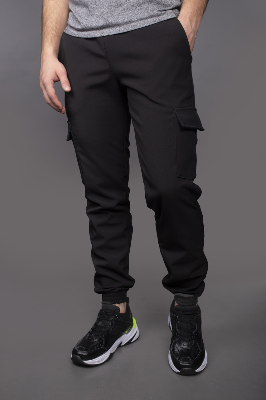 Штани карго-штани чоловічі зимові теплі якісні чорні Softshell Intruder
