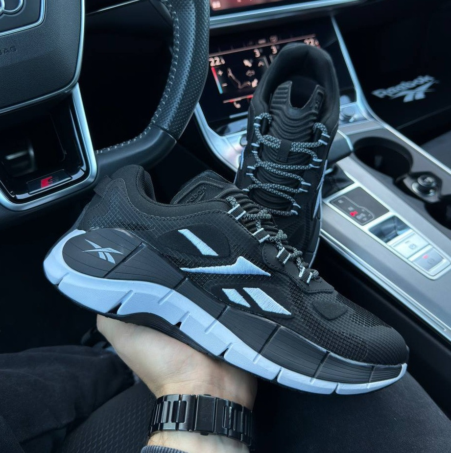 Чоловічі кросівки Reebok Zig Kinetica весна-осінь-літо легкі (чорні з білим). Живе фото