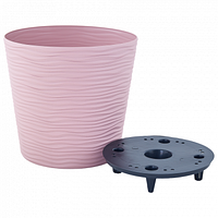 Вазон круглий пластиковий зі вставкою Фьюжн низький D12 рожевий