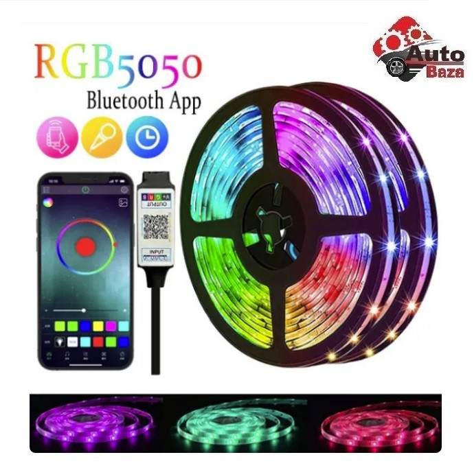 Світлодіодна LED RGB стрічка гнучка 5 вольт 4 метри, Лента SMD 5050 RGB 5V 4м USB управління смартфоном від Power Bank повербанка
