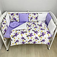 Комплект постельного с одеялом-конвертом и бортиками на 3 стороны кроватки 120х60см - Лаванда с бабочками