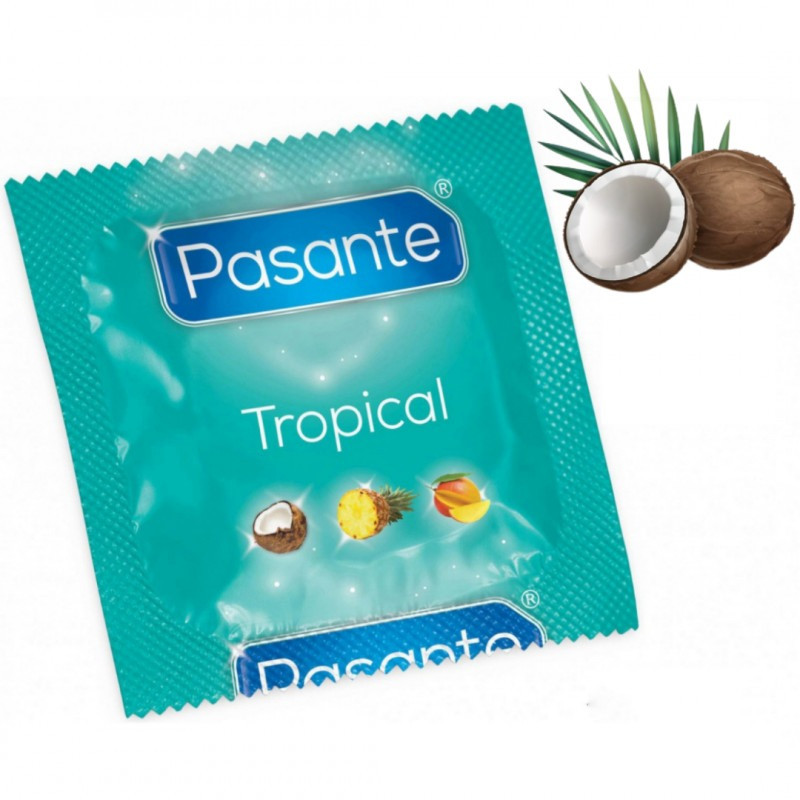 Презервативи зі смаком кокосу, 53мм, Рasante Tropical condoms, за 6 шт. Кітті