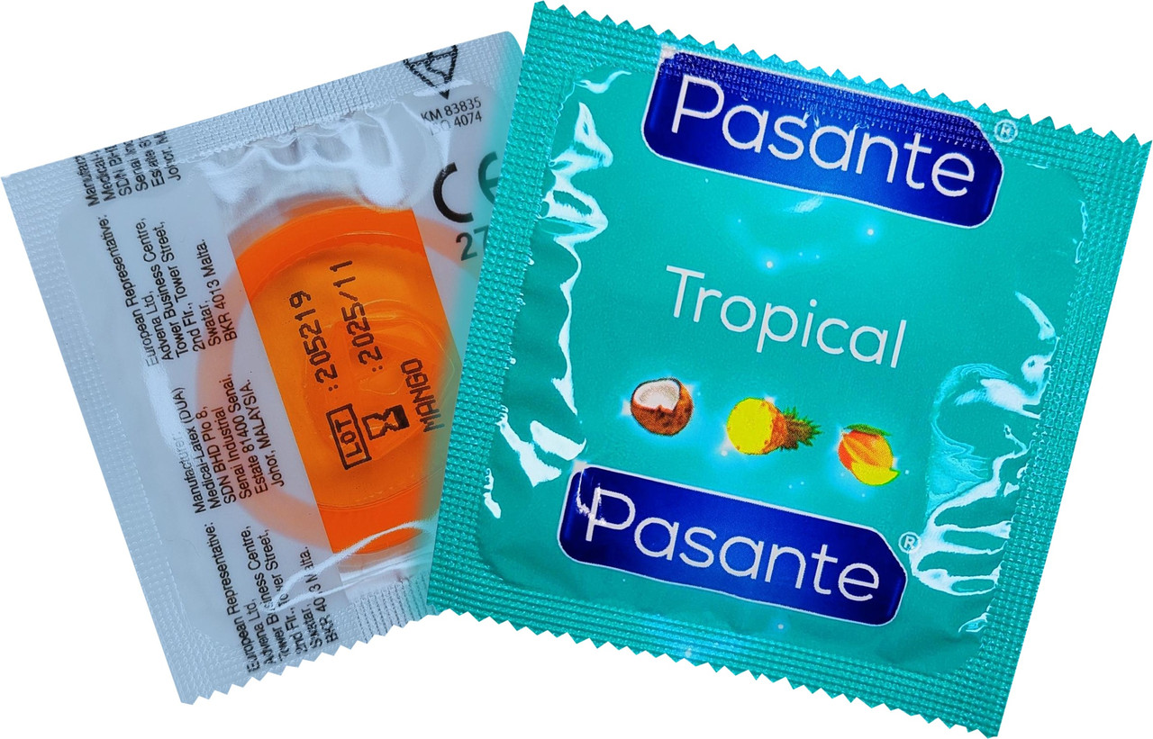 Презервативи зі смаком манго, 53мм, Рasante Tropical condoms, за 6 шт. Кітті