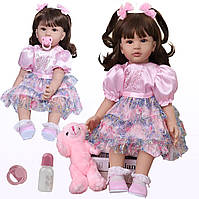 Реалистичная коллекционная кукла Реборн Reborn 60 см мягконабивная Анюта в наборе соска, бутылочка, игрушка