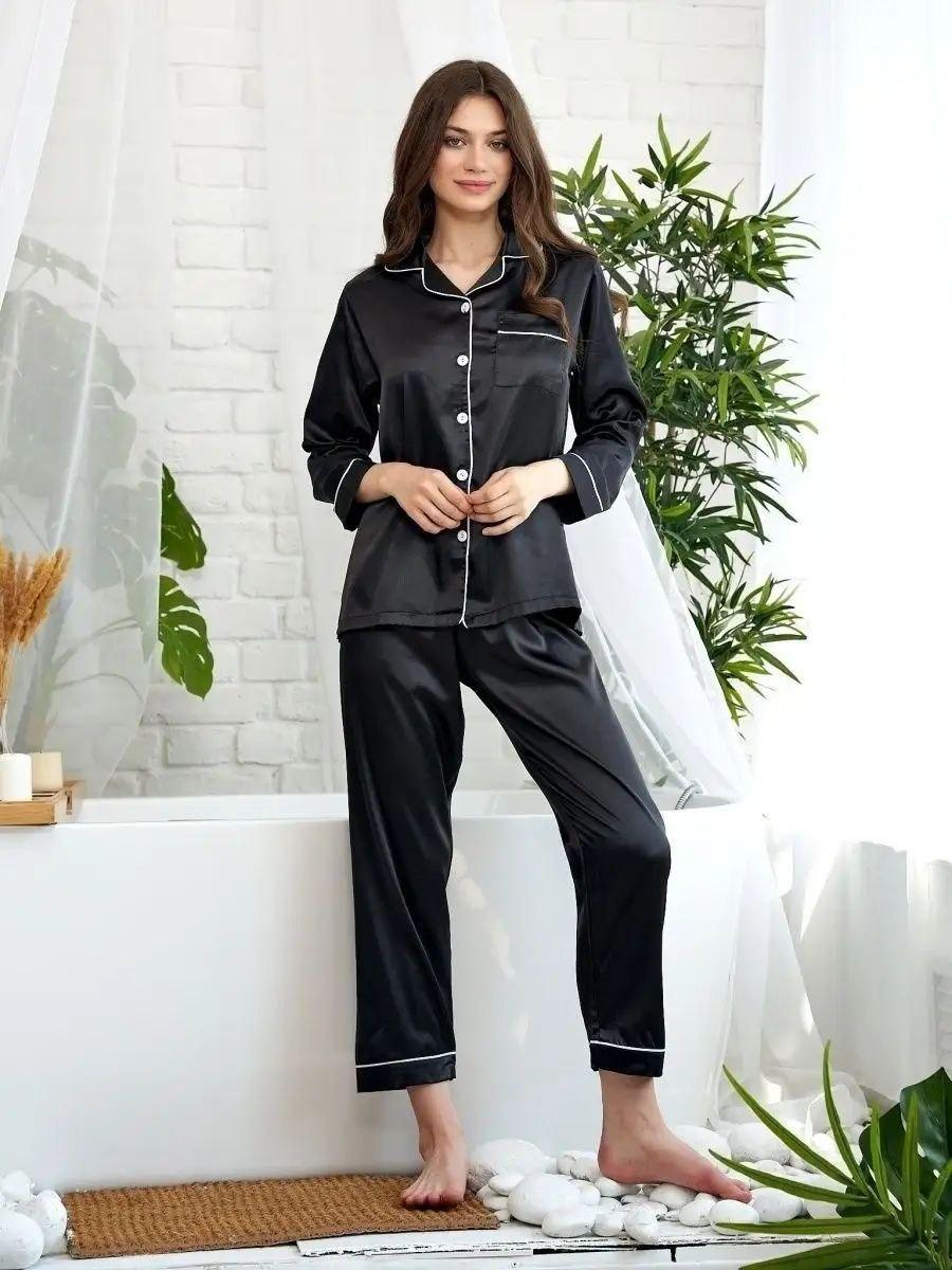 Женская пижама в стиле Виктория Сикрет, Комплект атласный штаны и рубашка XXL - фото 2 - id-p2072565807