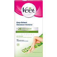 Восковые полоски для депиляции Veet Easy-Gelwax для сухой кожи, с алоэ вера и ароматом зеленого чая, 12 шт