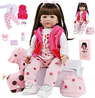 Реалістична колекційна лялька Реборн Reborn 60 см м'яконабивна Зоряна в наборі пляшка, соска та іграшка