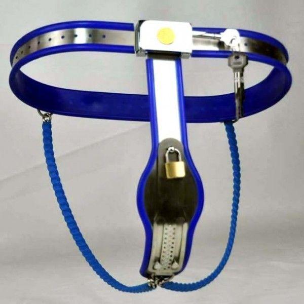 Female Adjustable Model-Y Stainless Steel Premium Chastity Belt Locking Cover Removable BLUE  Кітті